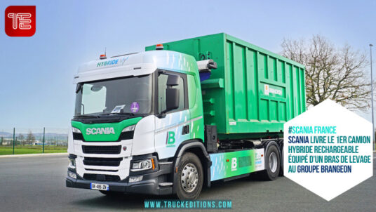 Premier camion hybride rechargeable équipé d'un bras de levage pour le Groupe Brangeon grâce à Scania France