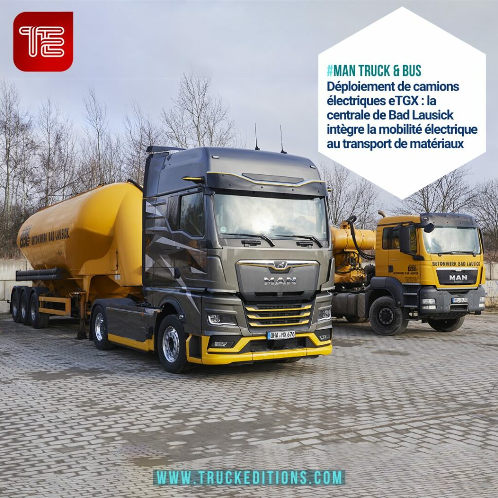 Sur le plan technique selon le constructeur, le MAN eTGX peut déployer une motorisation électrique capable de répondre aux sollicitations élevées du transport routier de béton et produits dérivés. 