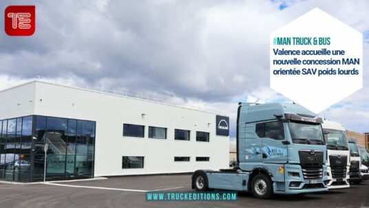 Camion électrique MAN devant bâtiment Concession MAN Valence