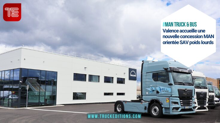 Camion électrique MAN devant bâtiment Concession MAN Valence