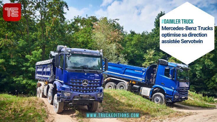 Deux camions Mercedes-Benz Arocs sur terrain vallonné démonstration de manœuvrabilité