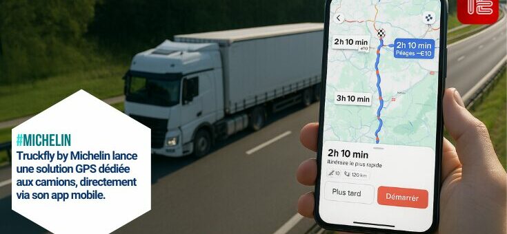 Écran du GPS Truckfly avec itinéraire poids lourd
