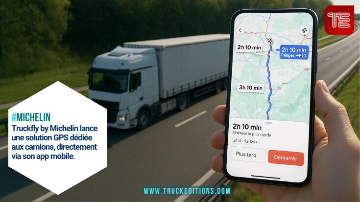 Écran du GPS Truckfly avec itinéraire poids lourd