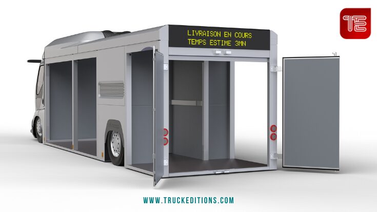 un porteur 19 t capable de s’abaisser au sol puis de remonter en quelques secondes, à chaque arrêt de livraison