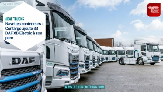 Tracteur électrique DAF XD Electric attelé à un châssis porte-conteneur sur terminal