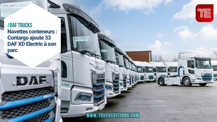 Tracteur électrique DAF XD Electric attelé à un châssis porte-conteneur sur terminal