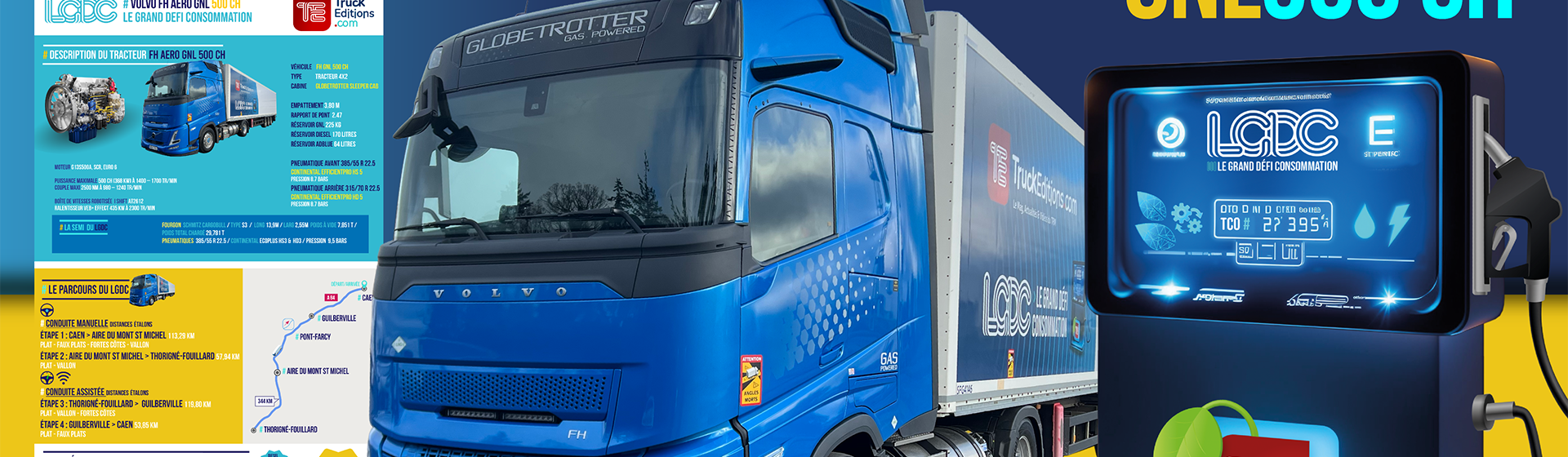 Test consommation : Volvo FH AERO 500 GNL sur 344 km Caen-Rennes