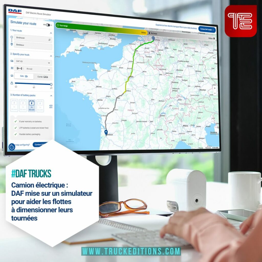 interface de simulation d’itinéraire camion électrique