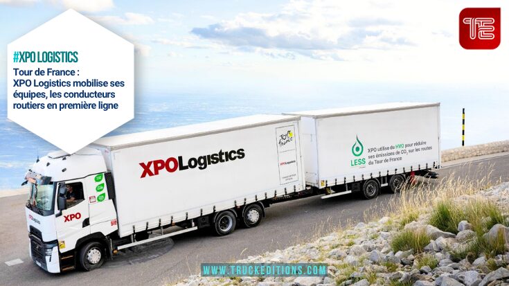 Camion du Tour de France sur une route de montagne - XPO Logistics