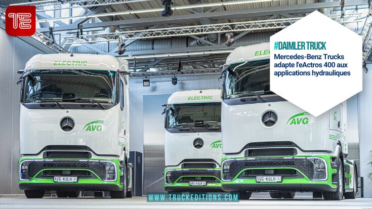Trois Mercedes-Benz eActros 400 électriques destinés à AVG Köln avec prise de force mécanique intégrée.
