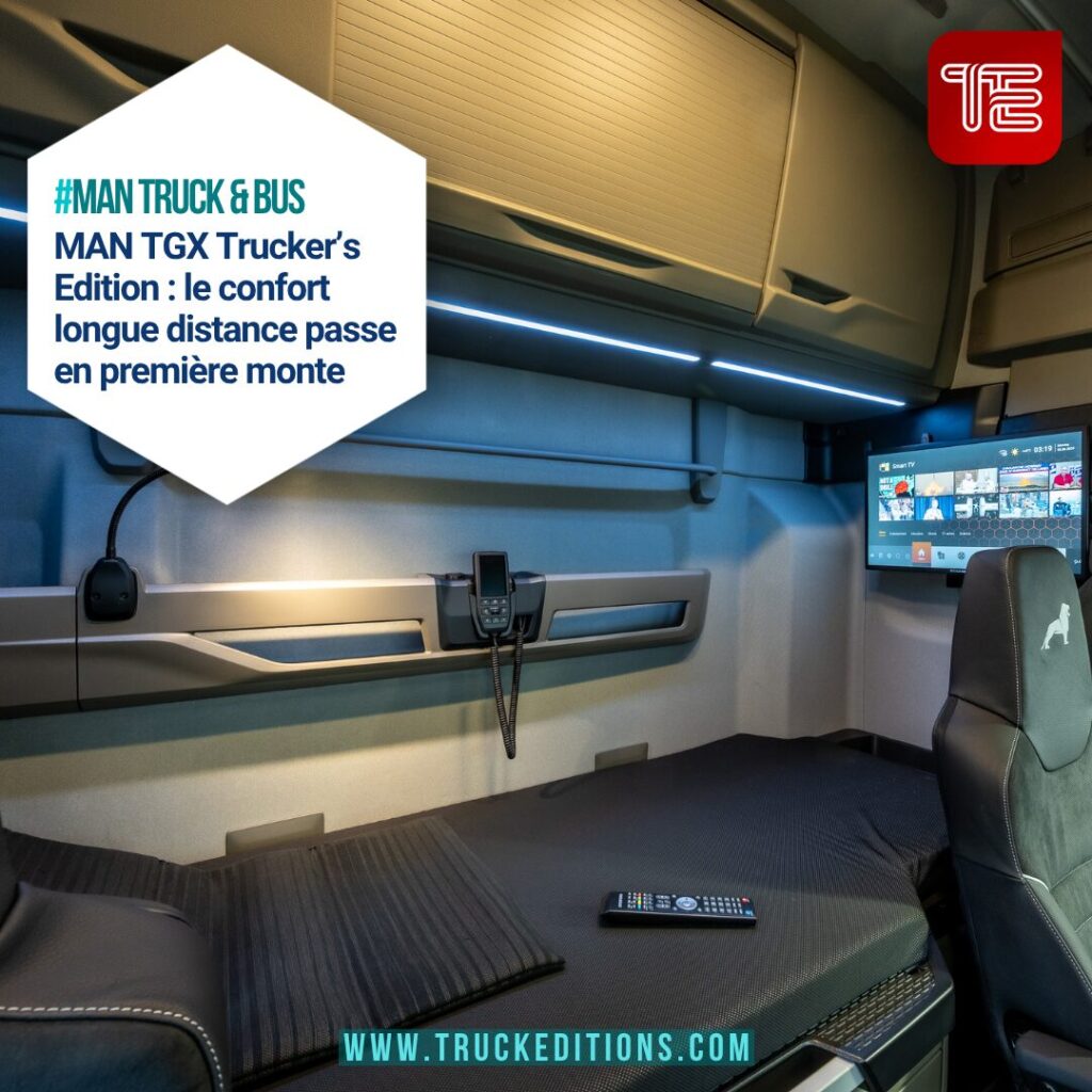 Cabine GX du MAN TGX Trucker’s Edition avec couchette, fauteuil inclinable et téléviseur 24 pouces