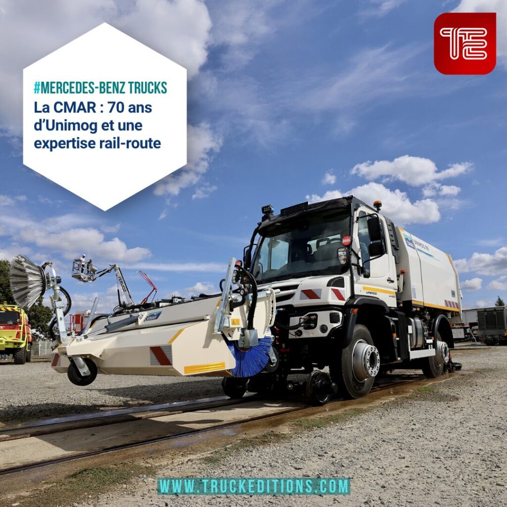 Véhicule rail-route doté d’équipements de nettoyage, présenté lors de l’anniversaire CMAR Unimog